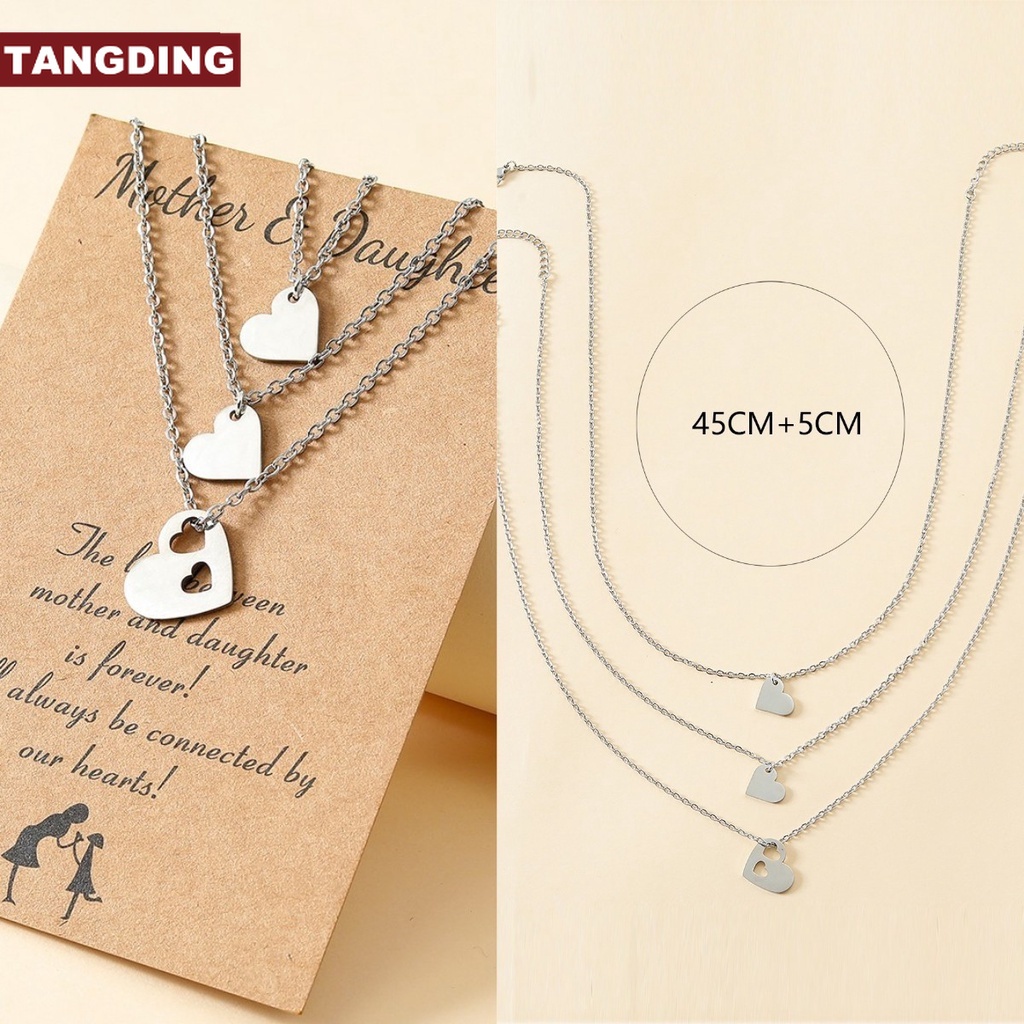 【COD Tangding】3pcs / set Kalung Bentuk Hati Hollow Out Bahan Stainless Steel Untuk Hari Ibu