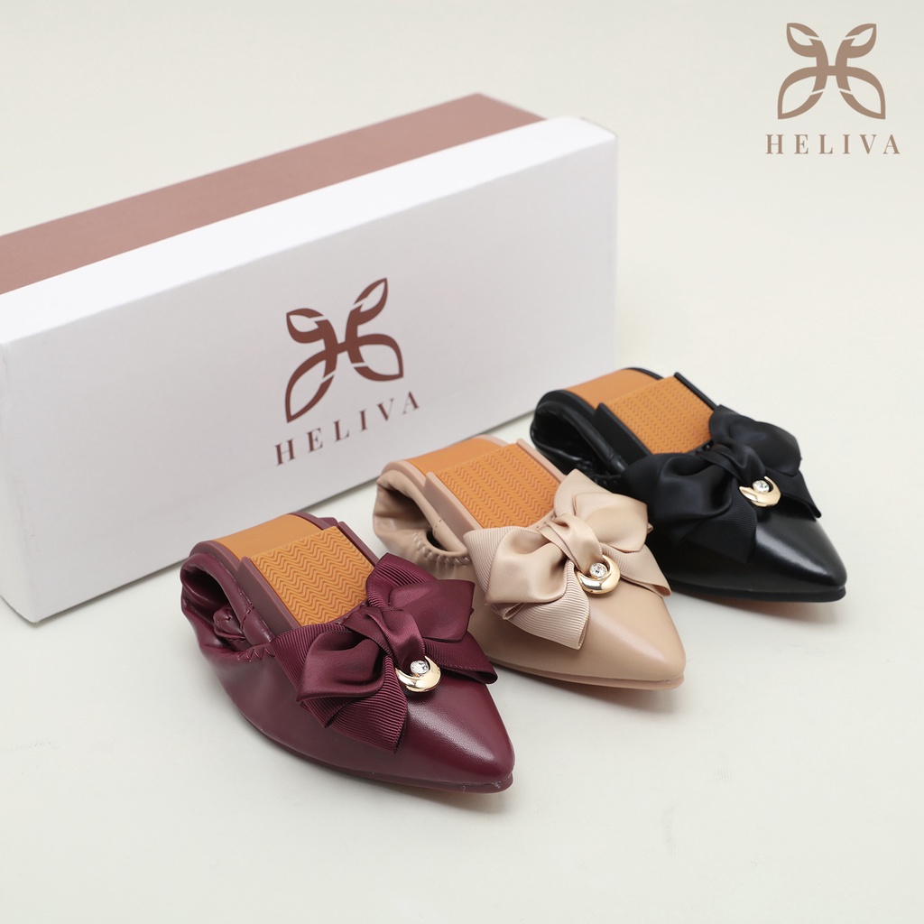 HELIVA NATALIE Sepatu Flat Ribbon Series Foldable Bahan Kulit H533 Original Brand