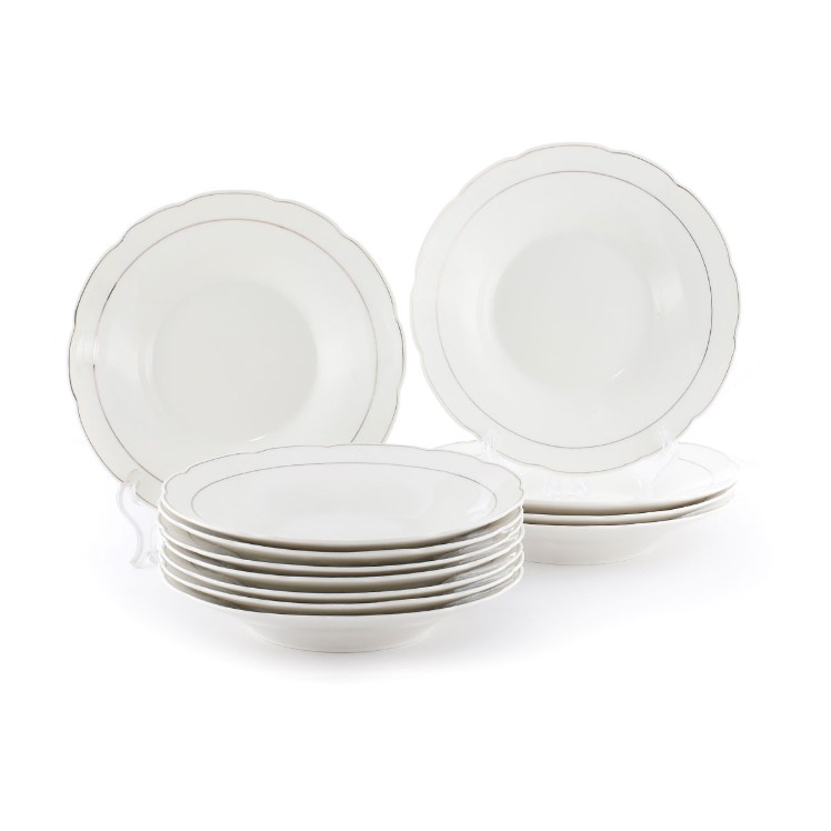 Vicenza Piring Makan Cekung DP9 9 inch 12 pcs - Putih polos (tukar baru bila terima pecah/rusak)