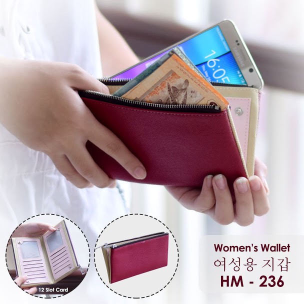 Dompet Wanita import HM-236 Dompet Cewek / Cewe Kartu ATM Panjang Kulit Import Murah / dompet lipat