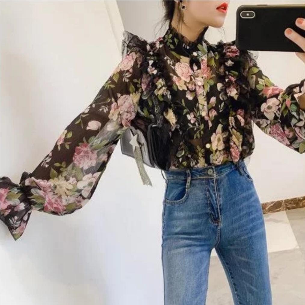 Gloxenia Ruffle Shirt Kemeja Wanita Import TM 0925-4