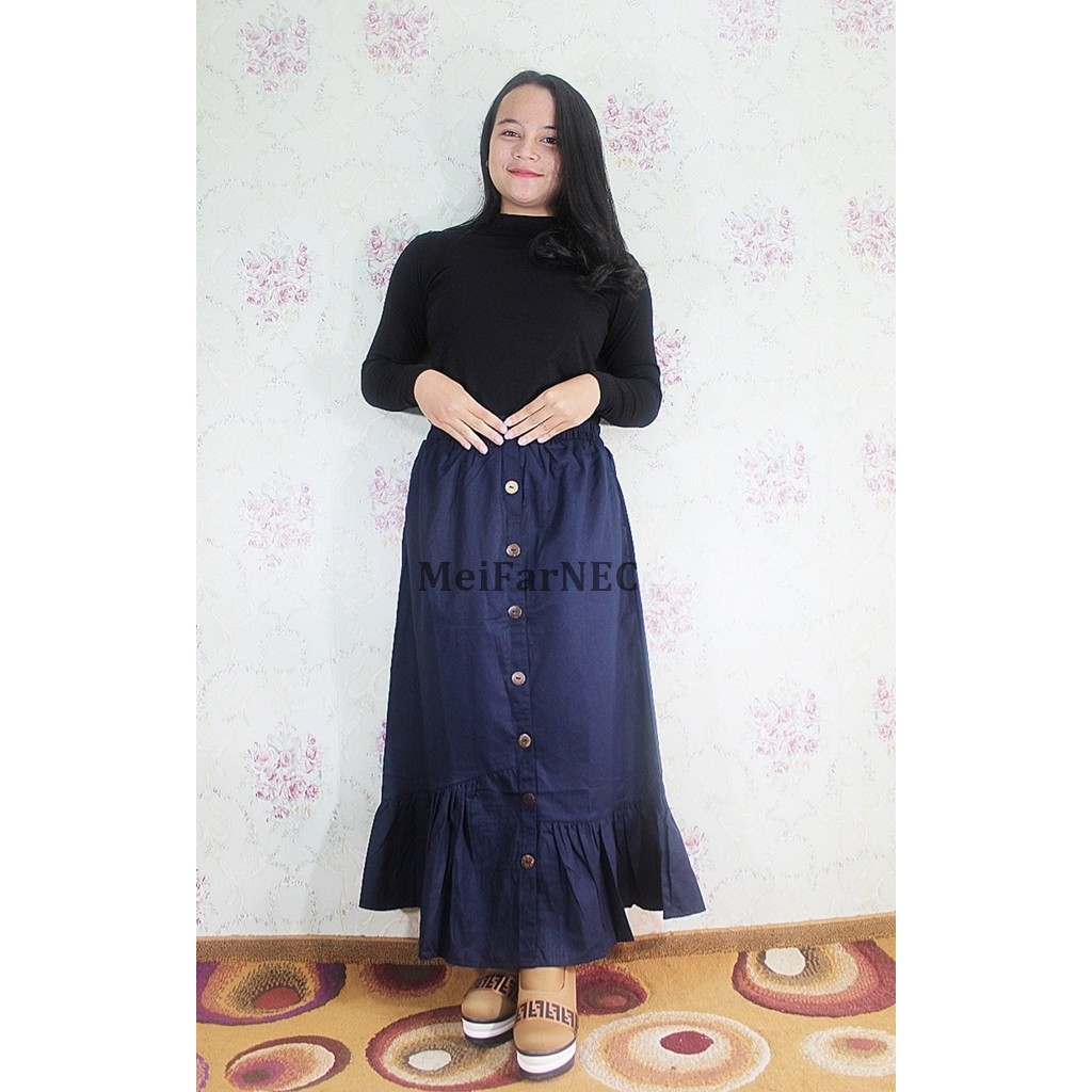 Rok Flare Panjang Wanita Rok Rempel Jingjet Monica Warna Navy
