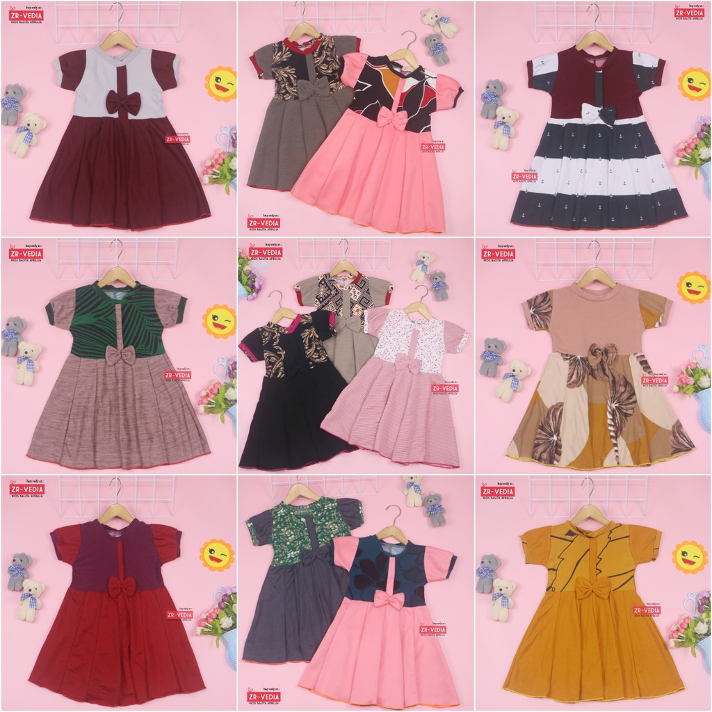 Dress Anak Jasmine uk 3-4 Tahun / Dress Balita Murah Bahan Kaos Anak Perempuan Dres Lengan Pesta