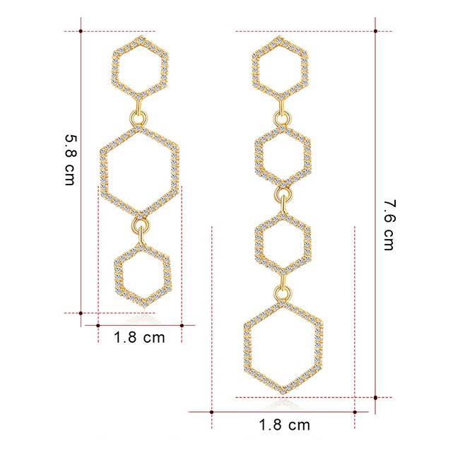 LRC Anting Tusuk Fashion Real Gold Alloy Rhinestone Geometric Earrings F79755