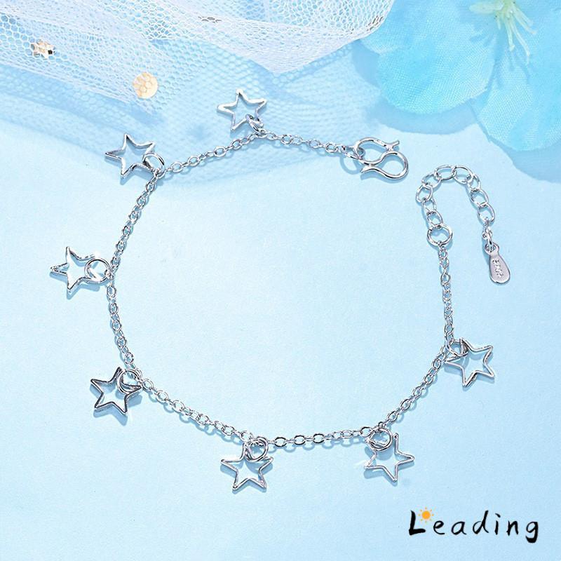 925 Perak Berbentuk Hati Rantai Gelang Bunga Bintang Liontin Korea Fashion Gelang Wanita Hadiah Ulan