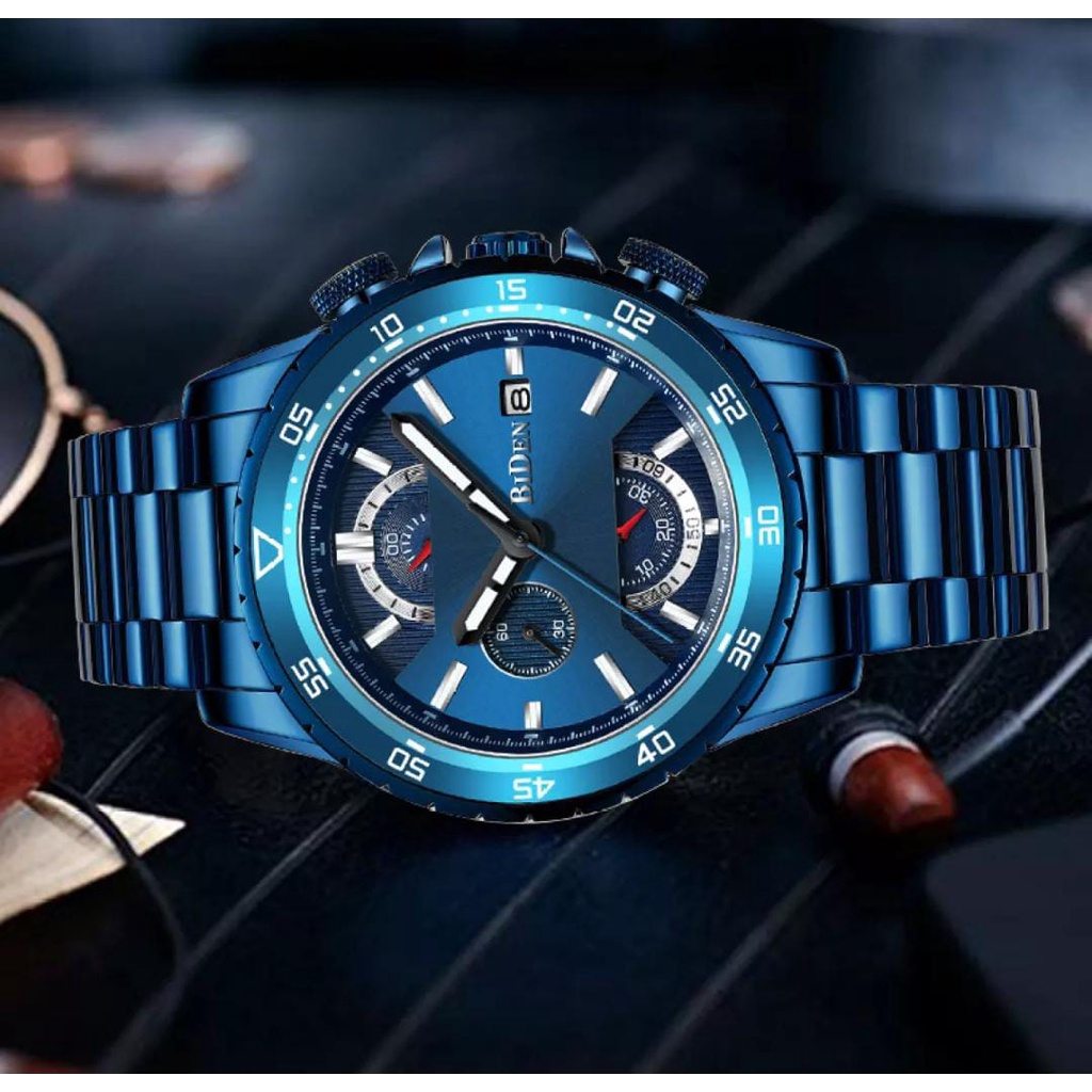 BIDEN 0150 - JAM TANGAN PRIA ANALOG CHRONOGRAPH STAINLESS