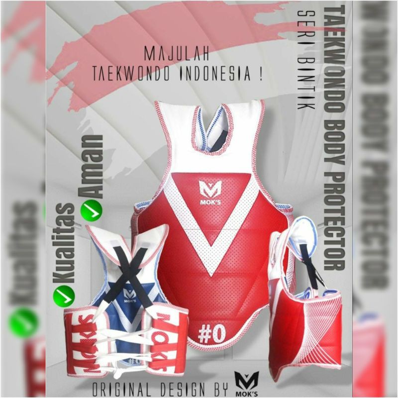 Hugo Moks Super Dolby Body Protector Pelindung Badan Taekwondo Dua Sisi MERAH BIRU