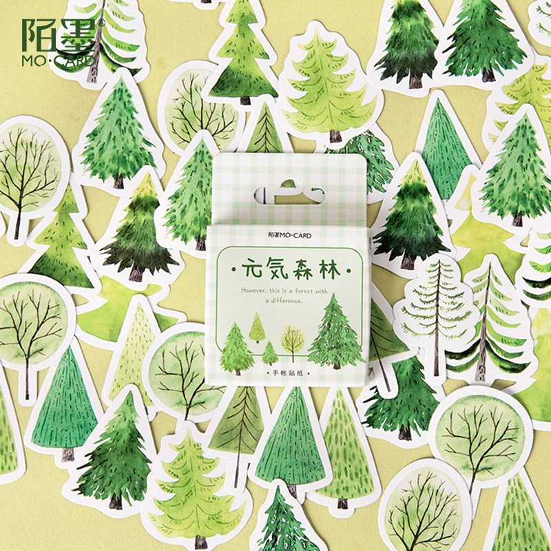 

45Pcs Stiker Motif Hutan Warna Hijau untuk Dekorasi Scrapbook