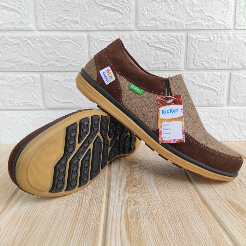 Sepatu Pria Kulit Premium Sintetis Slip On Kasual Cowok Casual Sol Karet Suede Nubuck