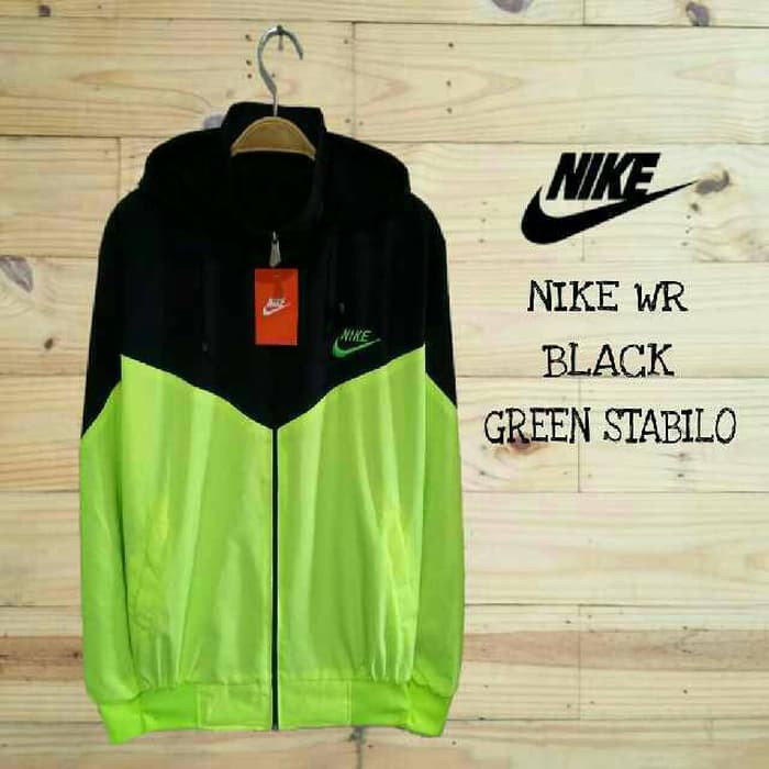 jaket parasut nike hitam hijau stabilo / jaket nike windrunner sport