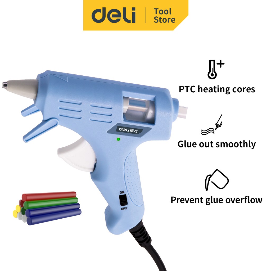 Deli Hot Melt Glue Gun/Lem Tembak 20W Warna Biru/Pink Gratis 10 Lem DL39002X /Alat Perkakas