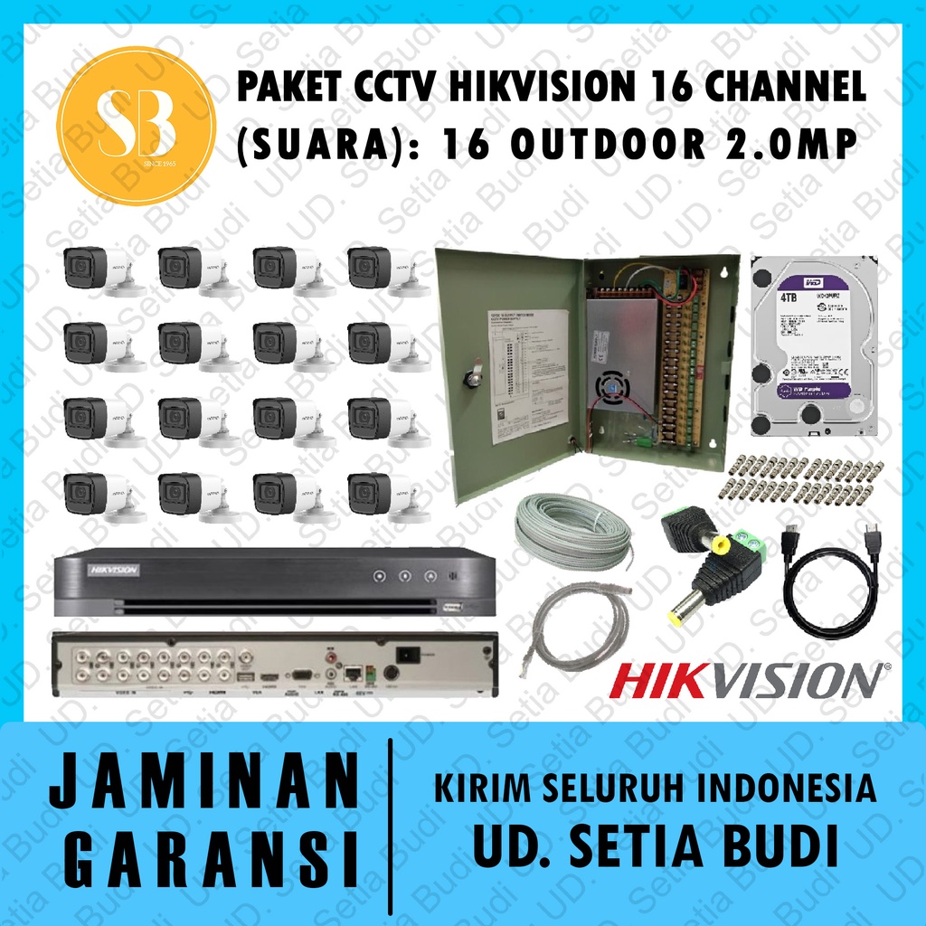 Paket FULL CCTV Hikvision 16 Channel Suara 16 Outdoor 2.0MP