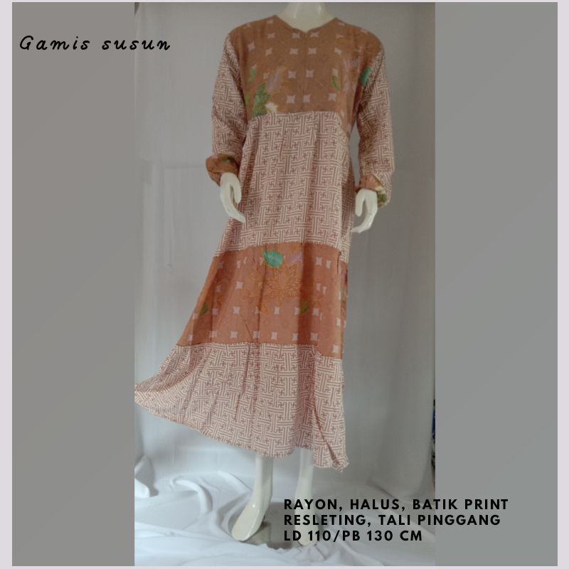 Gamis susun coklat soft