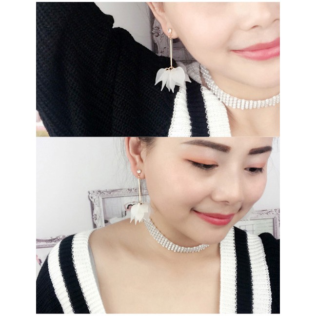 LRC Anting Tusuk Sweet Silver Color Leaf Pendant Decorated Color Matching Simple Earrings