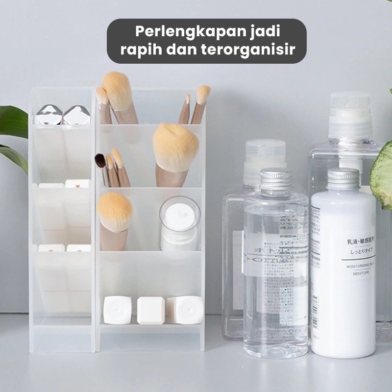 RAK ALAT TULIS STATIONERY TEMPAT PENYIMPANAN ALAT MAKE UP REMOTE KOSMETIK DENGAN 4 LAYER GRID / ORGANIZER MULTIFUNGSI UNTUK PERALATAN KANTOR / RUMAH