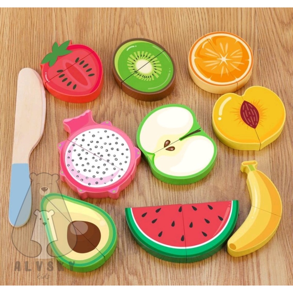 MAINAN EDUKASI BUAH POTONG KAYU / 2 IN 1 WOODEN MAGNET CUT PUZZLE TOYS