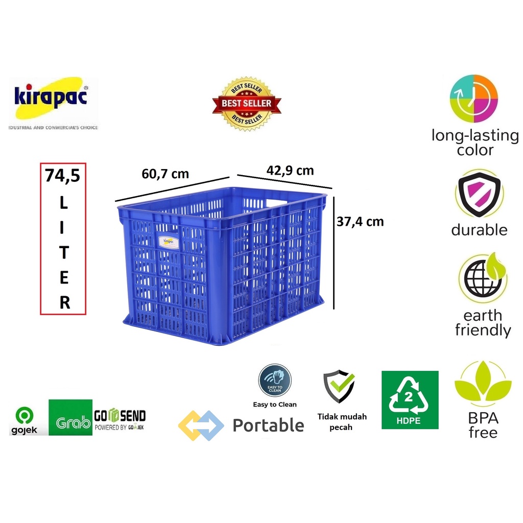 KIRAPAC Container Industrial 7208 - Kontainer Plastik 75 Liter