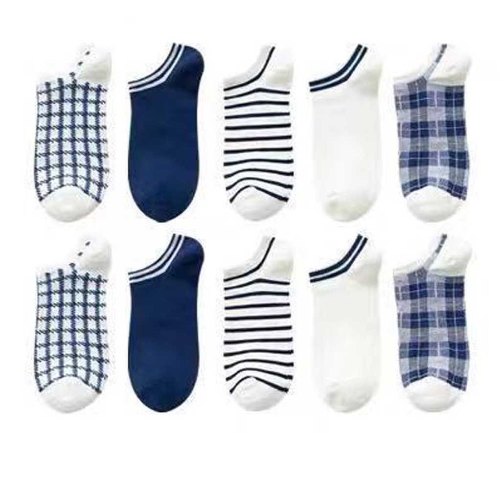 BRGUNIK Kaos Kaki Wanita Motif Kotak Biru Navy Fashion Korea Women Sock Import Murah KK003