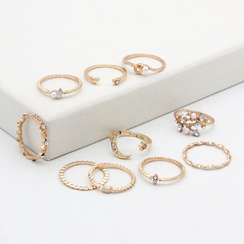10pcs / set Cincin Bentuk Bulan Bintang Gaya Bohemian