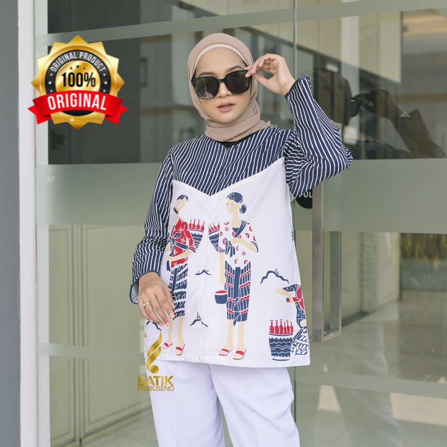 Batik Prabuseno Motif JAMPI Blouse Atasan Batik Wanita Lengan Panjang Modern Original Prabuseno Prem