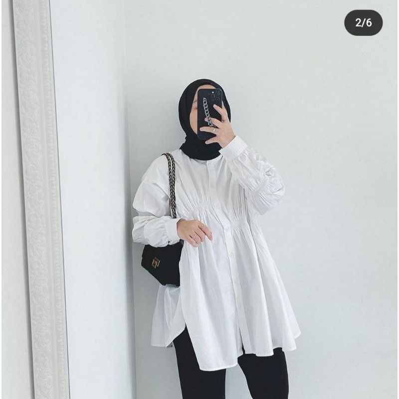 ZIU TOP WHITE by Dima Hf, kemeja casual, kemeja murah, blouse murah