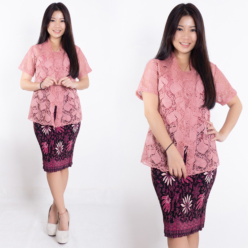 SB Collection Stelan Kebaya Silvi Blouse Brukat Dan Rok Plisket Midi Batik Wanita