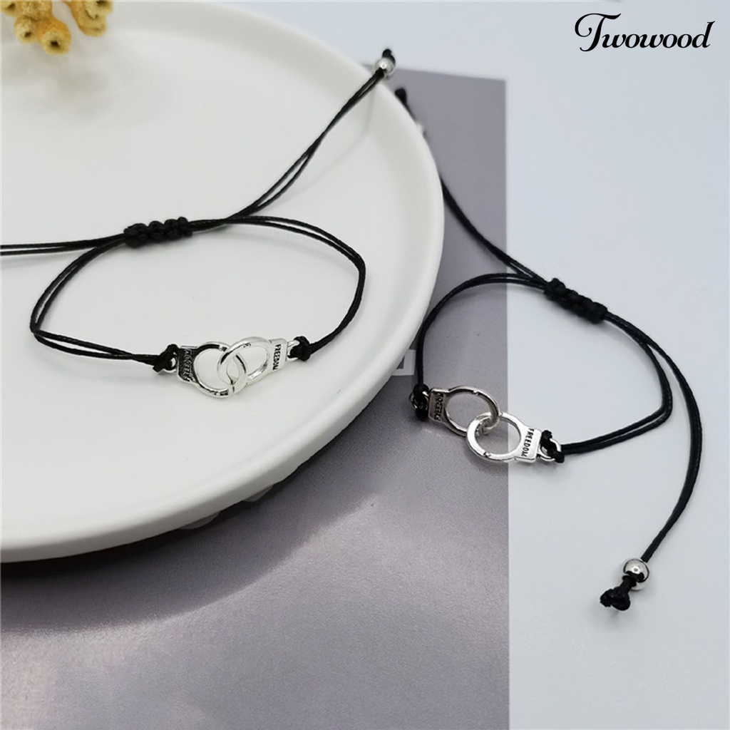 Twowood 2Pcs Couple Bracelet Unisex Skin-friendly Alloy Handcuff Freedom Adjustable Charm Friendship Bracelet for Gift