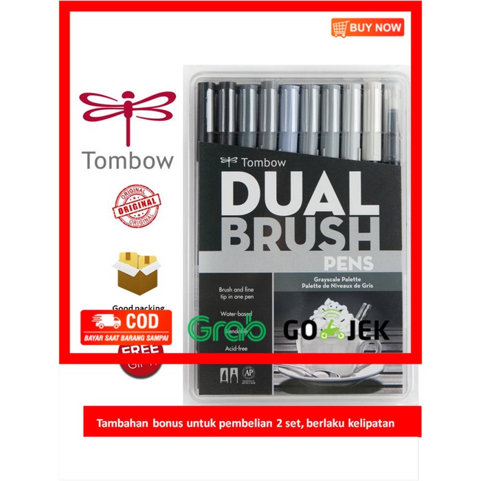 

(BISA COD) Tombow Dual Brush Pen ABT, Grayscale Palette, set 10 colors