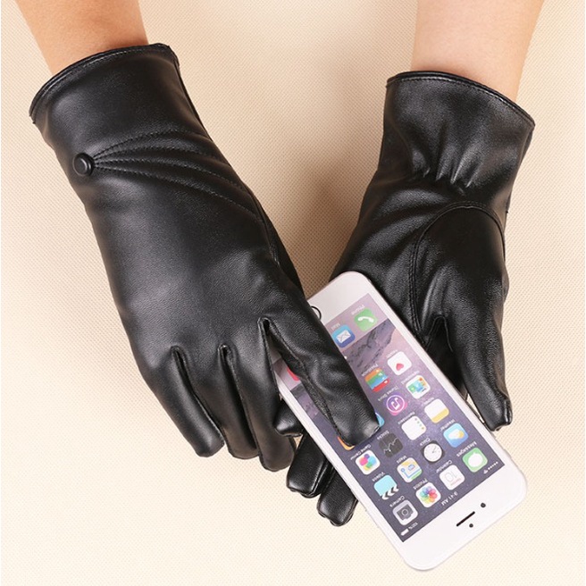 IMPORT WOMAN PU LEATHER WINTER GLOVES TOUCHSCREEN SARUNG TANGAN WANITA LAYAR SENTUH HP