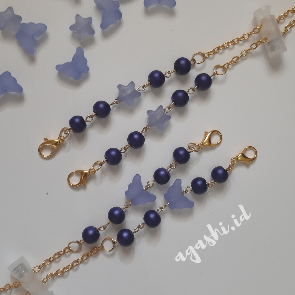 Strap Mask 2 in 1 Konektor Hijab Aesthetic Gold Navy Biru Tua Elegan | Tali Masker Konektor Hijab