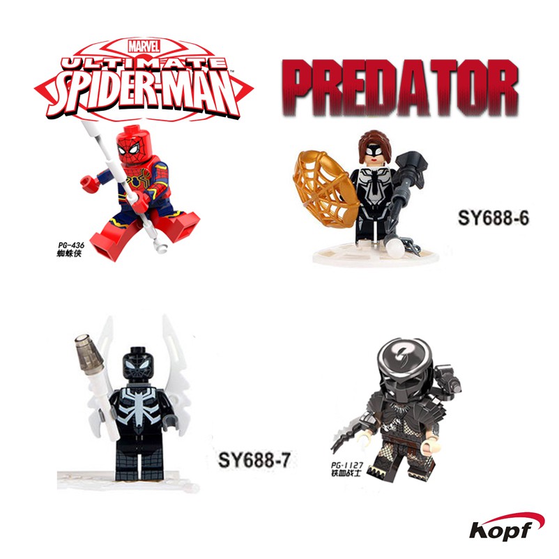 Brick Lego PG436,SY6886,SY6887,PG1127 Minifig Marvel Spiderman & Predator Set 4