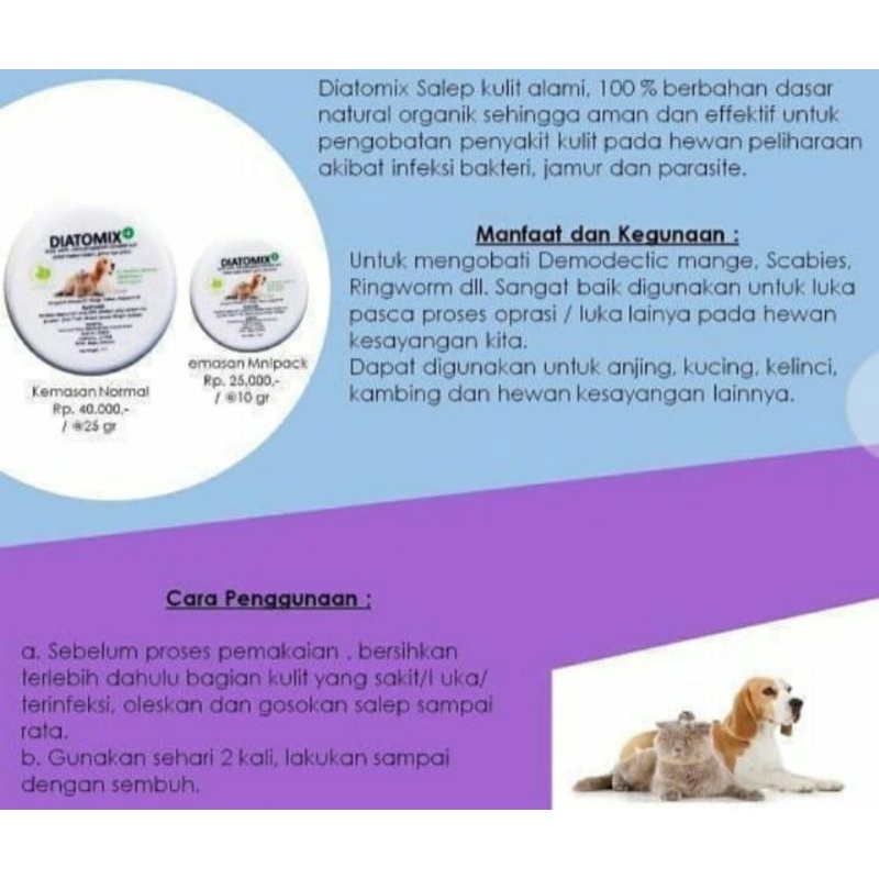 Diatomix obat salep kulit jamur dan parasit kucing dan anjing 10gr / obat salep scabies