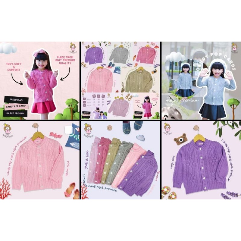 CANDY POP CARDY LITTLE PRINCESS - cardigan rajut knit premium anak cewek perempuan polos bagus adem 