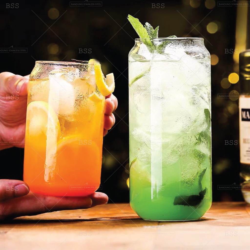 Gelas Kaca Aesthetic Borosilicate Can Beer Mojito Juice Jus Glass Air Minum Cantik Unik Simple Polos