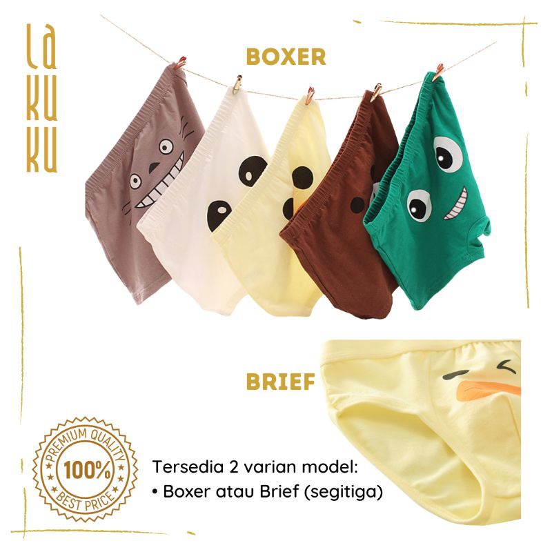 Lakuku - Celana Dalam Anak Laki 1-7 th Underwear Katun Impor Premium Boxer Face