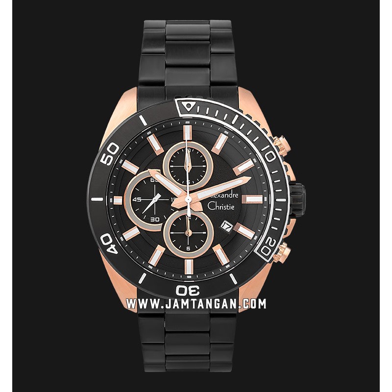 Alexandre Christie AC 6543 MC BBRBA Chronograph Men Black Dial Black Stainless Steel Strap