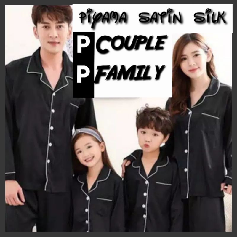 pajamas satin lengan panjang pasangan couple ibu dan anak setelan / piyama / baju tidur /piama polos