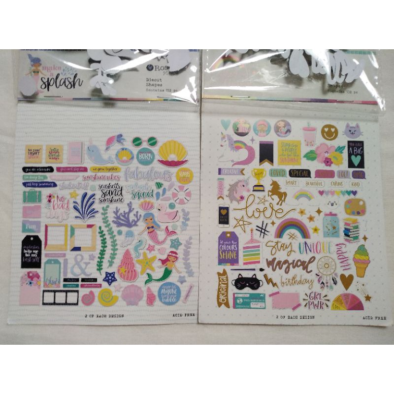 scrapbook craft paper gambar mermaid unicorn siap pakai 132 pcs