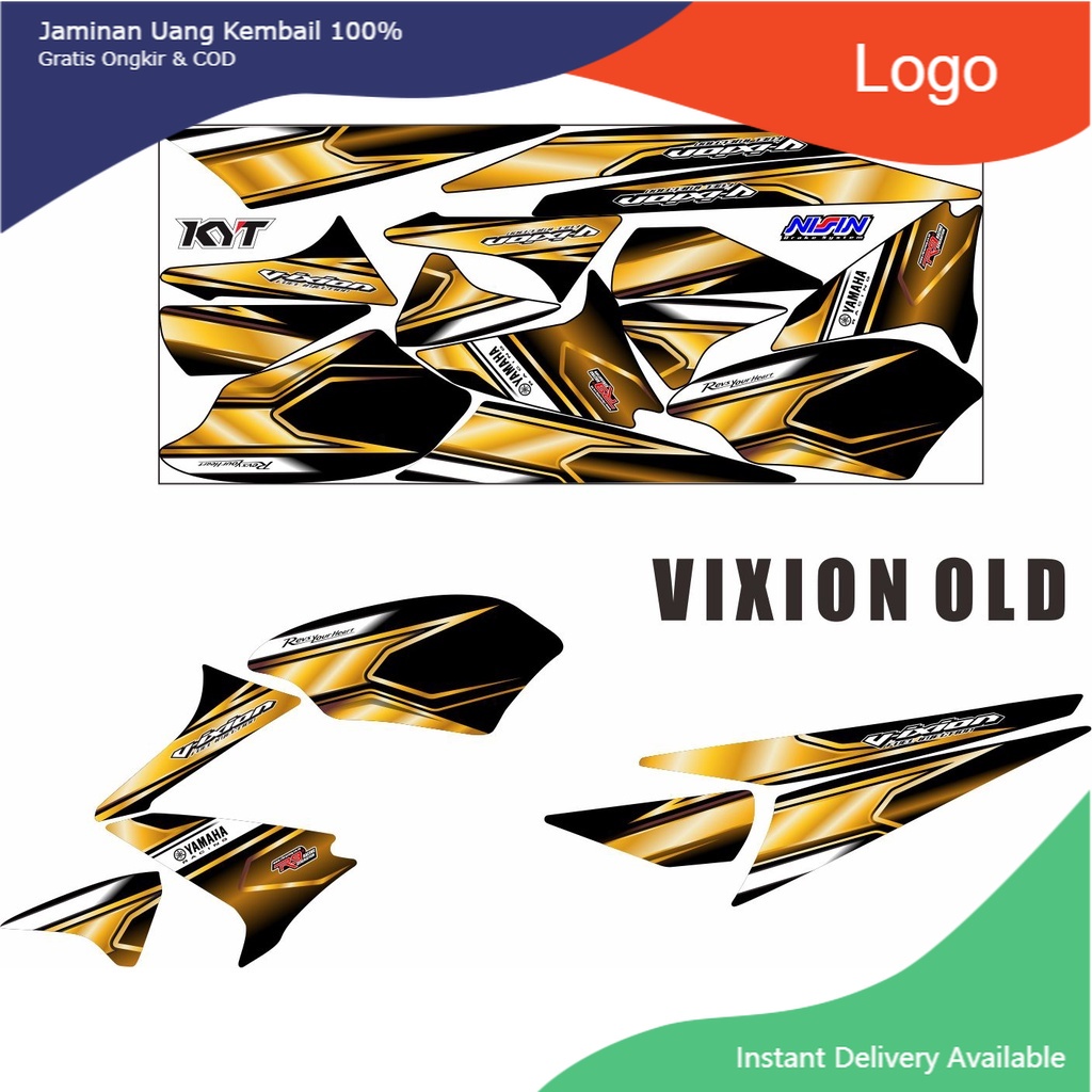 SAHILA OLSHOP COD-STRIPING/STICKER VARIASI MTOR YAMAH VIXION OLD MOTIF RACING NEW HITAM GOLD/STICKER