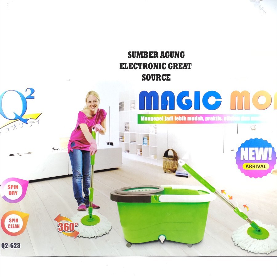 Q2 623 Magic Mop Dengan Roda Pel Peras Otomatis Bersih Lap Microfiber