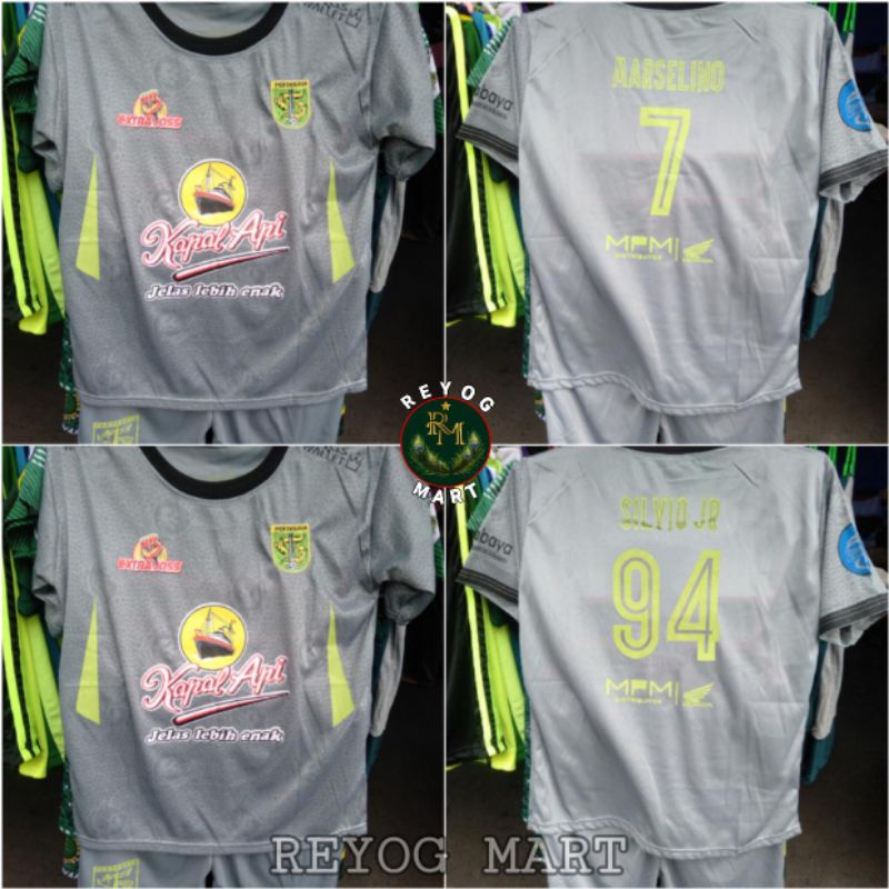 SETELAN KIDS PERSEBAYA AWAY 2022 - 2023 MARSELINO 7 SILVIO JR 94 ABU BRI LIGA 1 JERSEY ANAK LOKAL