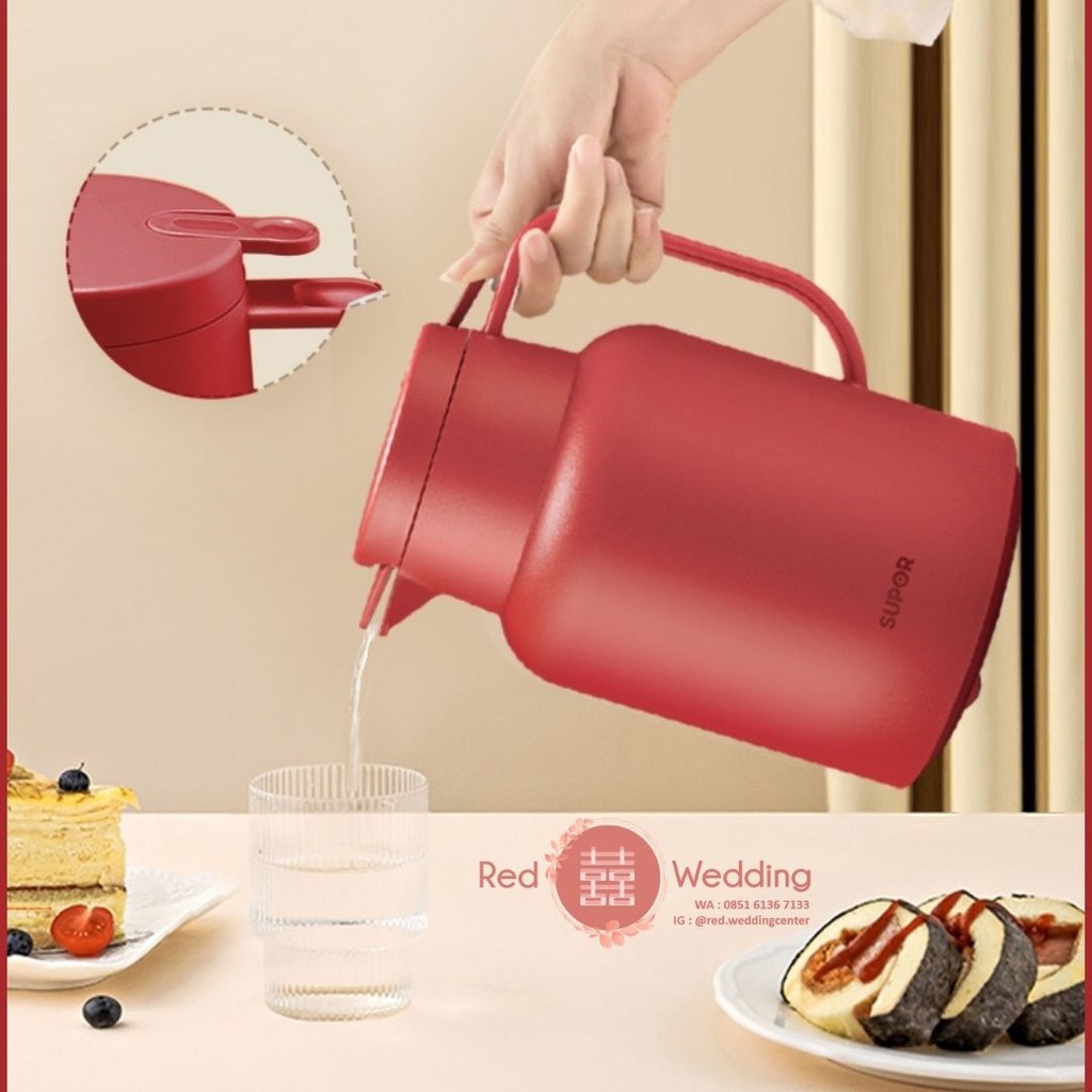 SUPOR Termos Teko Air Panas / Dingin Warna Merah Wedding Kapasitas Besar 1.5 Liter