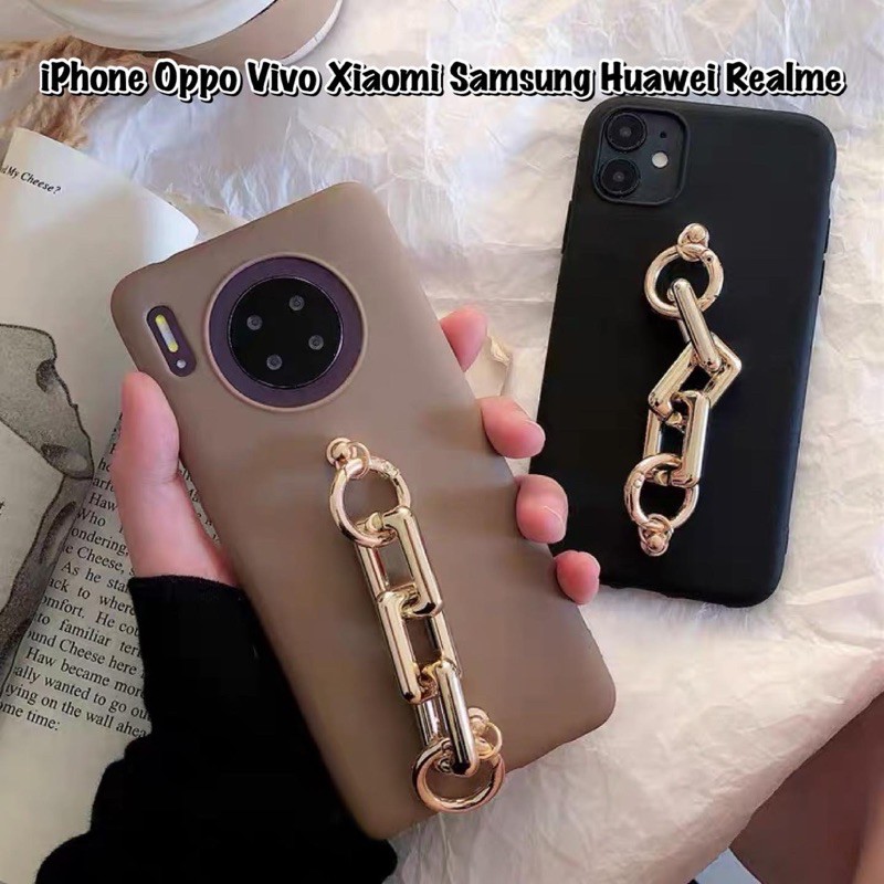 Chain Gold Grip Case Samsung A15 A32 A52 A72 Vivo V21 V20 se V19 Y12 y11 y1s Oppo A74 Reno 5 5f 4 4f