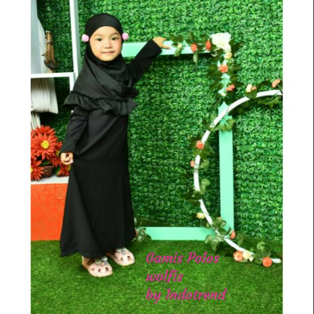 Gamis Polos Bahan Wolfis  Warna Hitam
