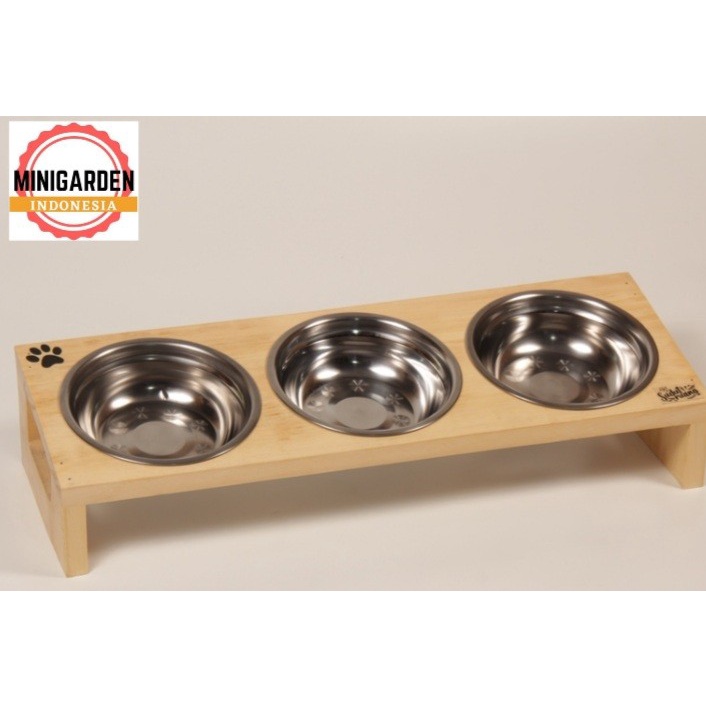 STANDING PET BOWL KAYU 3MANGKOK tempat makan minum hewan anjing kucing