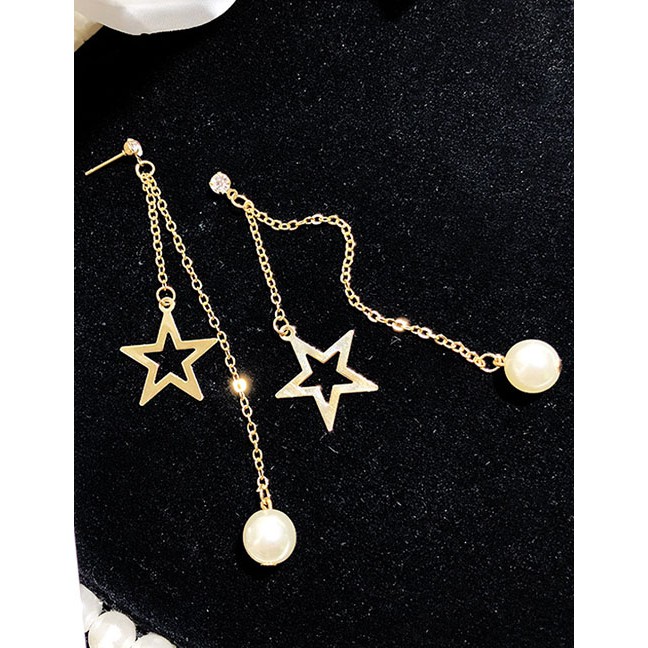 Anting Tusuk Golden Diamond Five-pointed Star Chain K12634