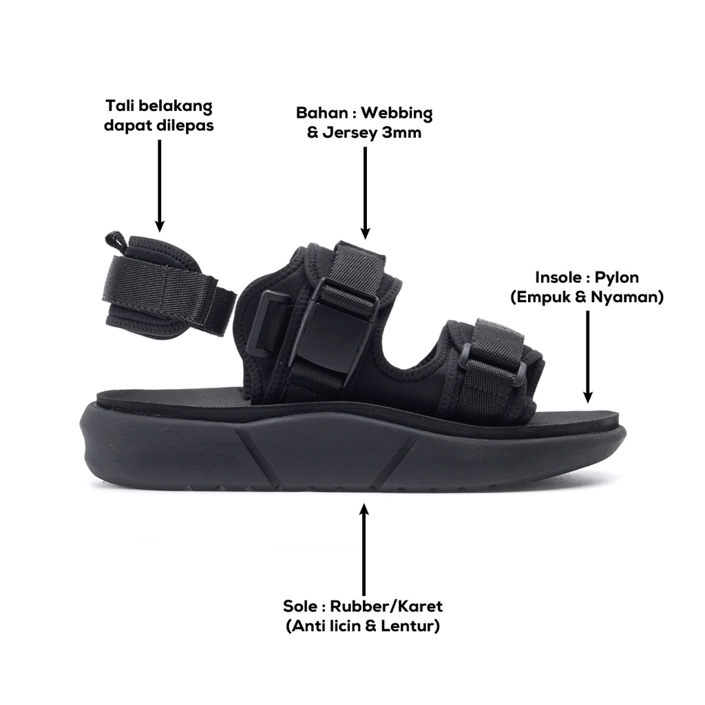 COSTA BLACK ORIGINAL x GREATA Sandal Casual Hitam Pria Sendal Gunung Kasual Jalan Santai Harian Main Hangout Lebaran Fashion Distro Remaja Traveling Outdoor Premium Travelling Footwear Ban Tali 2 Strap Big Size Jumbo Ukuran Besar 44 Keren Terbaru Kekinian