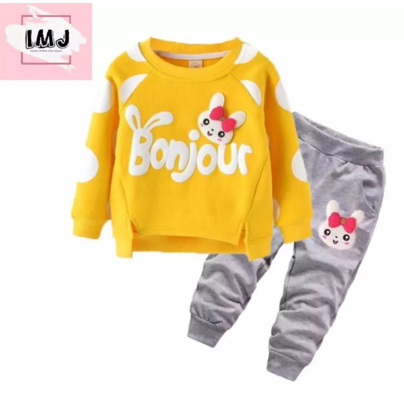 SETELAN JOGER ANAK/ SWETER ANAK MOTIF BOUNJOUR 1-4 THN