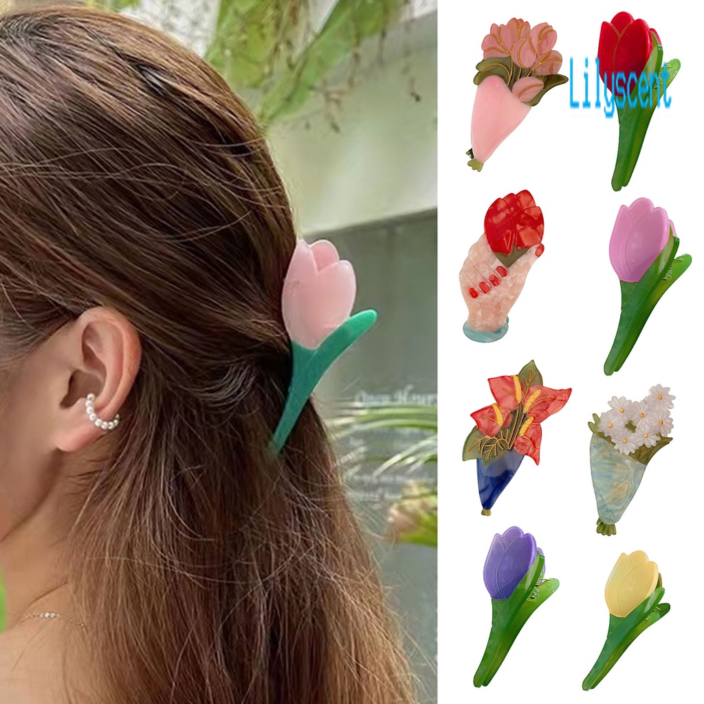 Jepit Rambut Bentuk Bunga Matahari Tulip Asam Asetat Warna Cerah Untuk Mandi