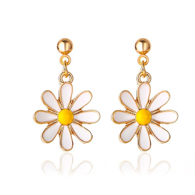 Anting Bunga Daisy Kecil Yang Cantik Aksesoris Mode Korea Anting Gantung Panjang Anting Sederhana Dan Kecil